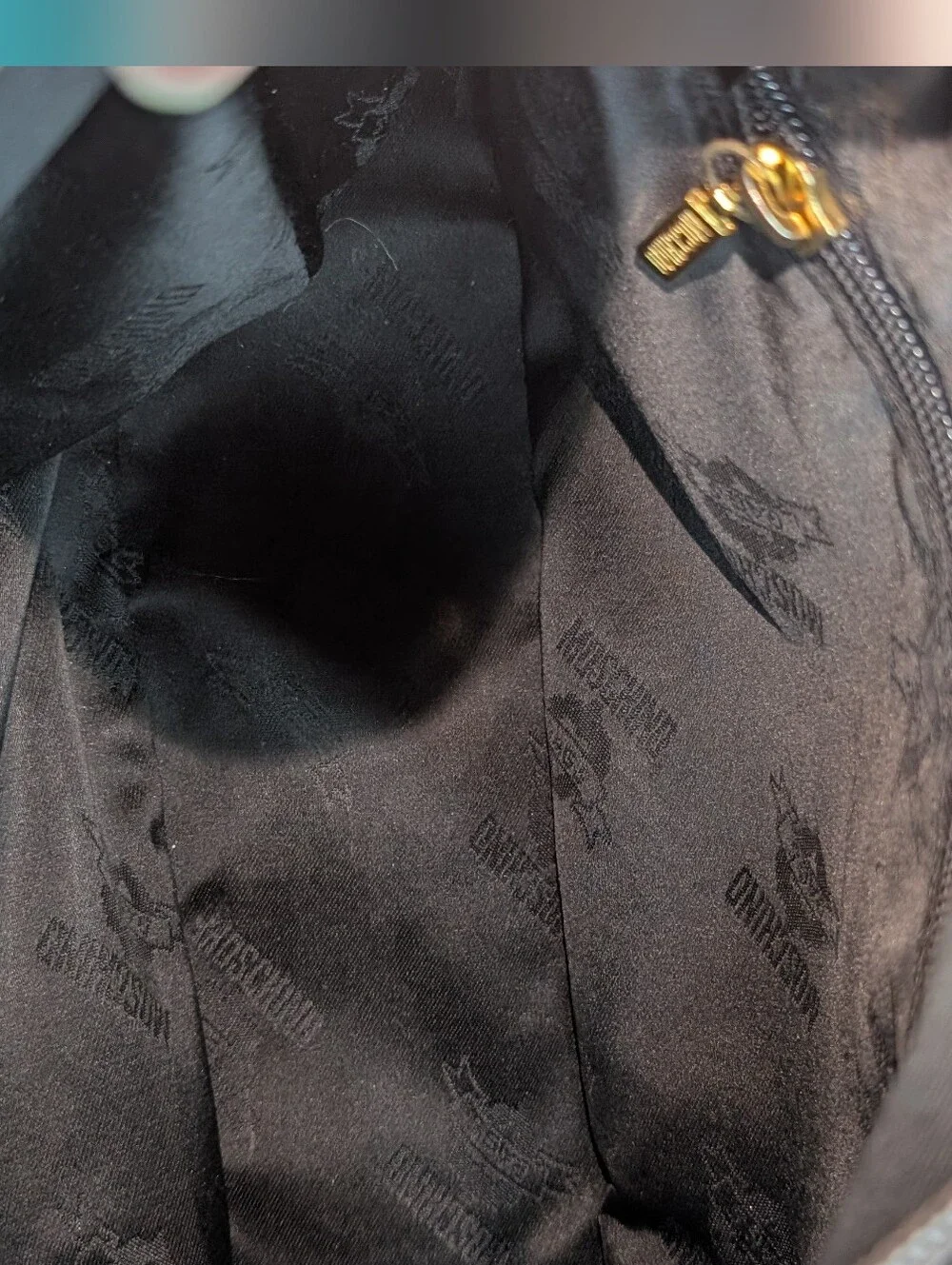 Vintage 90s Moschino Black Nylon Leather Shoulder Bag Hobo Gold Logo Italy